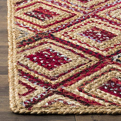 SAFAVIEH Cape Cod Collection Accent Rug - 2' x 3', Natural & Red, Handmade Flat Weave Diamond Braided Jute & Denim, Ideal for High Traffic Areas in Entryway, Living Room, Bedroom (CAP354B) - color: Natural/Red, size: 2' x 3' (Rectangular)