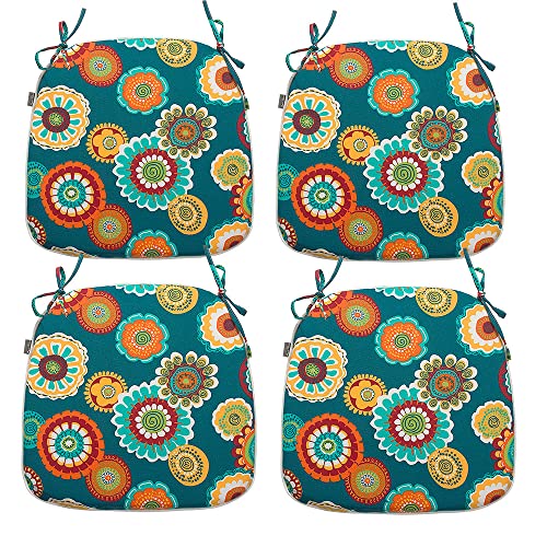 Magpie Fabrics Outdoor/Indoor 17"x16"x2" Chair Cushions with Ties Set of 4, Waterproof All Weather U-Shape Seat Pads Decoration for Patio Garden Furniture Home Office (Floral Green) - color: A Floral Green, size: Set of 4