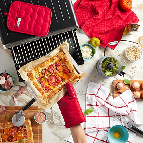 KITCHENAID Quilted Cotton Terry Cloth Oven Mitt, Pot Holder, Kitchen Towel 4-Pack Set, Heat Resistant, Silicone Grip, Gift Set, Passion Red, 16"x26", 7"x13" & 7"x10" - color: Passion Red