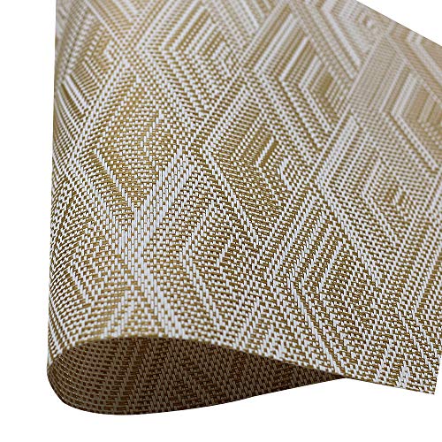 Woven Vinyl Placemats for Dining Table Durable Heat Resistant Washable Wedge Placemats for Round Table,Placemats Set of 6,Gold - color: Wedge:gold