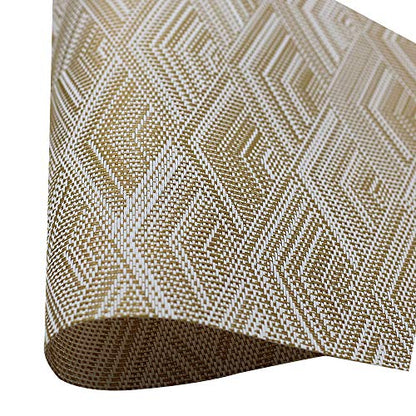 Woven Vinyl Placemats for Dining Table Durable Heat Resistant Washable Wedge Placemats for Round Table,Placemats Set of 6,Gold - color: Wedge:gold