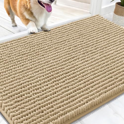 OLANLY Dog Door Mat for Muddy Paws 30x20, Extra Absorbent Chenille Mud Mat | Beige, Absorbs Moisture and Dirt, Non-Slip Machine Washable Doormat, Quick-Drying Indoor Entryway Floor Mat for Dogs - color: Beige, size: 30" X 20"