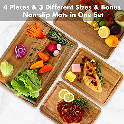 Large Solid Acacia Wooden Chopping Board Set of 4 for Kitchen | FSC-certified Wood Cutting Board Set of 4(16x12, 14x10, Double 11x8 inch)Juice Groove,Handles,Non-slip Mats,Thick,Reversible - size: 16"L x 12"W