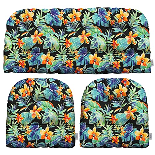RSH DECOR 3Piece Wicker Tufted Outdoor Chair Cushions for Patio Furniture, Beachcrest Caviar Loveseat Cushion Set, 41” x 19” Bench & 2 Seat Cushions, Wicker Patio Furniture Cushion, Made in USA - color: Beachcrest Caviar, size: 41" x 19" & 2 - 19" x 19"
