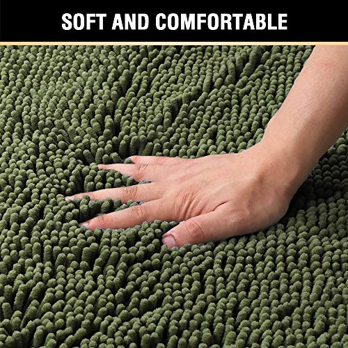 H.VERSAILTEX Bathroom Rugs Luxury Chenille Mat Set, Soft Plush Shower Rug + Toilet Mat, Microfiber Shaggy Carpet, Super Absorbent, Machine Washable (Curved Set, 32" x 20"/20" x 20", Loden) - color: Loden, size: 20" x 32" Plus 20" x 20"