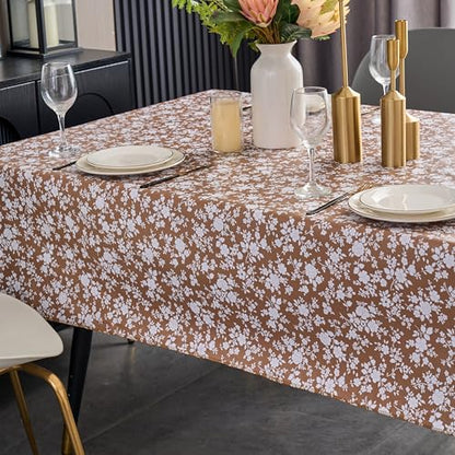 Pioggia Vinyl Tablecloth with Flannel Backing - Waterproof, Oil-Proof, Easy to Clean -Plastic Table Cloth - Perfect for Dining Tables, Kitchen Tables, Parties (Coffee Flowers, 54×72 Inch Rectangular) - color: Coffee Flowers, size: 72" x 54" (Rectangular)