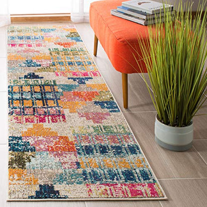 SAFAVIEH Madison Collection Runner Rug - 2'2" x 6', Ivory & Multi, Boho Abstract Distressed Design, Non-Shedding & Easy Care, Ideal for High Traffic Areas in Living Room, Bedroom (MAD417C) - size: 2'2" x 6' (Runner)