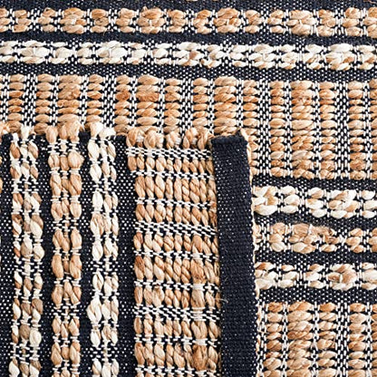 SAFAVIEH Natural Fiber Collection Area Rug - 5' x 8', Navy & Natural, Handmade Flat Weave Stripe Jute & Cotton Jute, Ideal for High Traffic Areas in Living Room, Bedroom (NFB651N) - color: Navy/Natural, size: 5' x 8' (Rectangular)