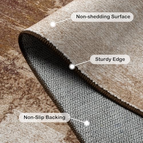 Kelarea Washable Area Rug 10x14 Non-Slip Low Pile Abstract Brown | Water & Stain Resistant, Pet Friendly, Easy Clean, Ultra Soft, for Living Room, Bedroom, Nursery, Ofiice - color: Brown, size: 10' x 14' (Rectangular)