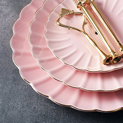 Sweejar 3 Tier Ceramic Cake Stand Wedding, Dessert Cupcake Stand for Tea Party Serving Platter (Pink) - color: Pink