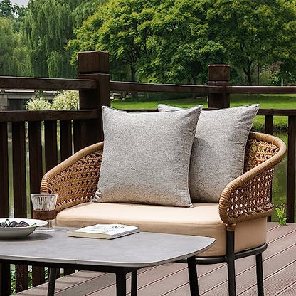 NiNi ALL Outdoor Waterproof Throw Pillow Covers Set of 2 Decorative Farmhouse Garden Pillowcase Solid Cushion Cases for Patio Tent Couch 18x18 inch Grey | Faux Linen Decorative Solid Throw Pillow Covers Farmhouse for Garden Furniture Tent Balcony Couch So