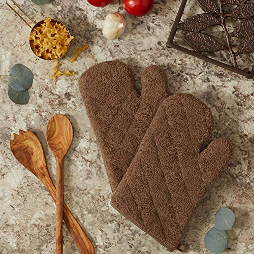 DII Basic Terry Collection 100% Cotton Quilted, Oven Mitt, Brown, 2 Piece - color: Brown, size: Oven Mitt