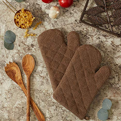 DII Basic Terry Collection 100% Cotton Quilted, Oven Mitt, Brown, 2 Piece - color: Brown, size: Oven Mitt