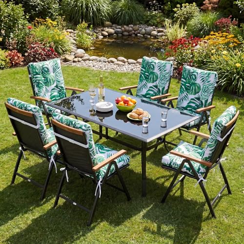 Hoteam 4 Set Outdoor Patio Chair Cushions 20 x 42 in Deep Seat Waterproof Patio Cushions Set for Furniture Replacement Removable Seat and Back (Monstera Deliciosa) - style: Monstera Deliciosa