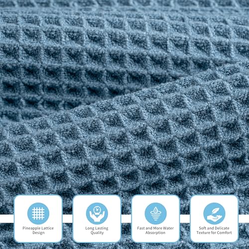 MICROFI Microfiber Waffle Bath Towels, 3 Pieces, Oversized, Soft, Absorbent, Fast Drying, Lint Free, Includes Bath, Face and Hand Towels 430 GSM - color: Blue
