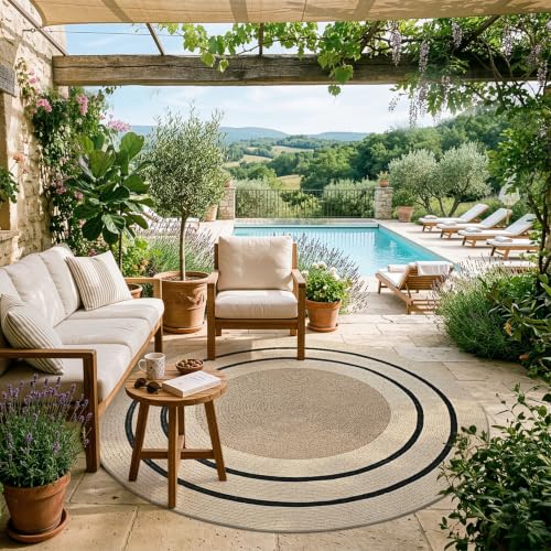LUMI 4' Round Natural Jute Area Rug, Braided Farmhouse Rug - color: Vanilla Veil, size: 4'x4'