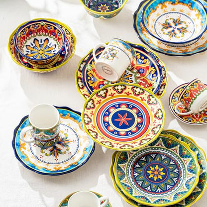 UNICASA Ceramic Pasta Bowls Set, 27 oz Cereal Bowls Set of 4, Porcelain Colorful Bowls for Salad, Soup, Noodle, Boho Style, Dishwasher & Microwave Safe