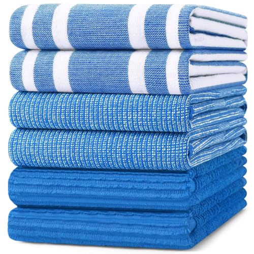 Homaxy Cotton 380 GSM Premium Kitchen Towels, 18"x 28", 6 Pack, Blueberry | Soft and Absorbent Terry Dish Towels, Multipurpose Tea Towel Set with Hanging Loop, 3 Styles Kitchen Hand Towels - color: Blueberry, size: 18" X 28" - 6 Pack