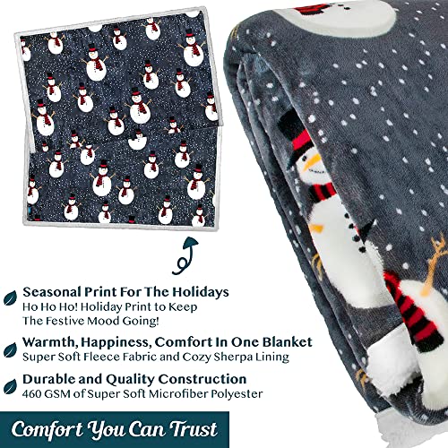 PAVILIA Premium Christmas Sherpa Throw Blanket, 50x60, Grey Snowman Cozy Fleece Holiday Blanket, Reversible Plush Winter Throw for Couch & Bed, Ultra Soft Warm - color: Snowman Charcoal, size: 50 x 60 Inches