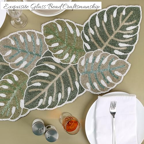 Handmade Beaded Table Runner, Multi-Color, 13x36 | Glass beads and polyester backing, spot clean only, weddings, holidays, and everyday dining use - color: Cream Lace, size: 36"x13"