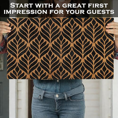 Door Mat Modern Outdoor 30x17 Inch, Geometric Pattern Welcome Mat Coir | Natural Coco Fibers, Dirt Scraper, Pvc Backing, Covered Porch Farmhouse Decor, Warm Welcome Everyday Use, Housewarming Gift