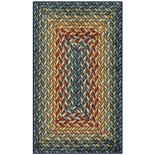 Maples Rugs Marion Bohemian Braided-Style Print Area Rug – Made in USA – Washable, Non-Slip Low-Profile Indoor Throw Rug for Foyer, Kitchen & Bathroom, 34" x 20", Multi-Color - color: Multi Color, size: 1'8" x 2'10" (Rectangular)