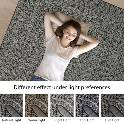 ROYHOME Runner Rug Print Braided Hallway Runner Rug Washable Entryway Rug | Stain Resistant Non-Slip Area Rug Farmhouse Solid Printed Textured Carpet for Bedroom Laundry Kitchen, Grey/Brown, 2' x 6' - color: Grey/Brown, size: 2' x 6' (Rectangular)