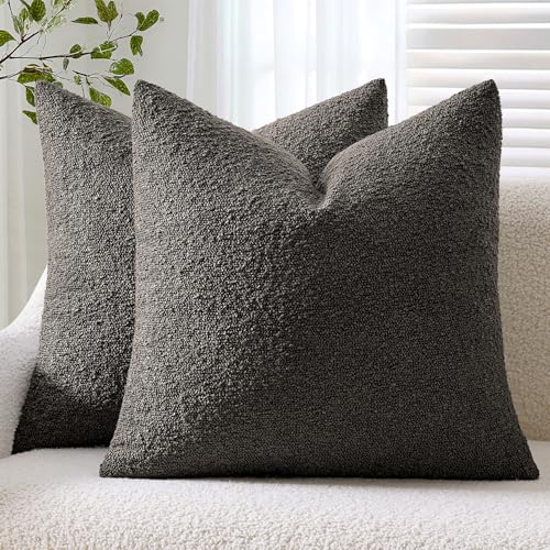 ANRODUO Pack of 2 Textured Boucle Throw Pillow Covers Soft Grey Decorative Accent Solid Pillow Cases Cozy Modern Couch Cushion Case for Chair Sofa Bedroom Living Room Home Decor, 18 x 18 Inch - color: Grey, size: 18" x 18" (Pack of 2)