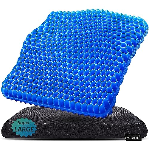 Gel Seat Cushion, Super Large Gel Cushion Chair Pads with Non-Slip Cover for Home Office Car Seat Wheelchair, Soft Breathable Honeycomb Seat Cushion for Relieve Hip Pain, As Seen On TV - color: Blue, size: Super Large:19*18*1.65inch