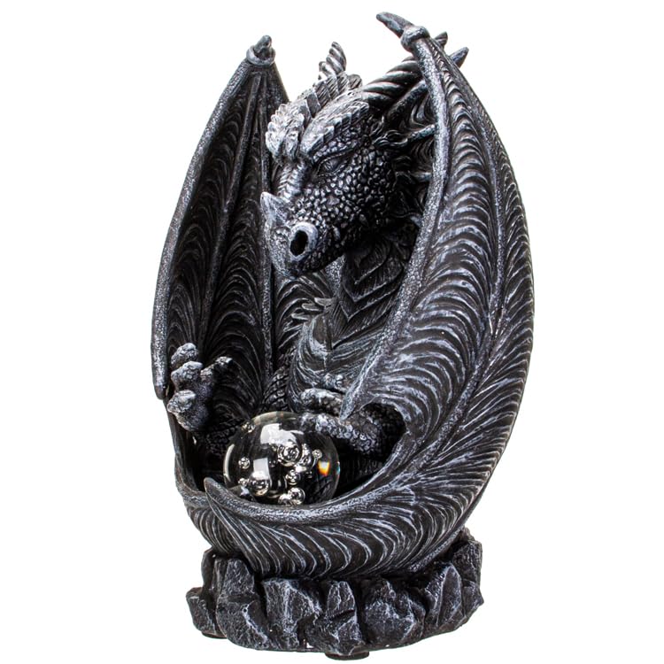 Pacific Giftware Black Guardian Dragon LED Lighted Stonewall Mountain Faux Stone Backflow Incense Burner Fantasy Dragon Breath Reverse Flow Smoke Waterfall Incense Collectible 8" Tall