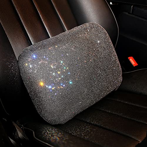 Carwales Lumbar Support Pillow Summer Decorative for Car Soft Bling Accessories Sparkly Diamond Rhinestone for Women Girls, Universal Office Chair Lower Back Cushion Rubber Black - color: White