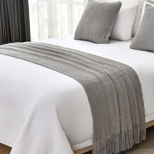Cotton Knit Bed Runners King Size,Decorative Boho Bed Scarf with Tassel,Soft Solid Color Woven Beds Throw Blanket for Bedroom Home Hotel (Light Gray 45x45cm/only Pillowcase) - color: Light Gray, size: 45x45cm/only pillowcase