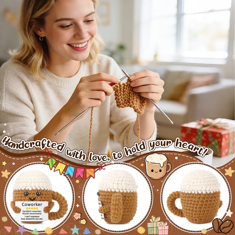 Xinezaa Mini Appreciation Farewell Coffee Gifts for Coworker Women Men | Gifts for Colleague Work Friend Employee Boss, Funny Handmade Crochet, Goodbye Leaving Thank You Birthday Christmas - style: Coworker