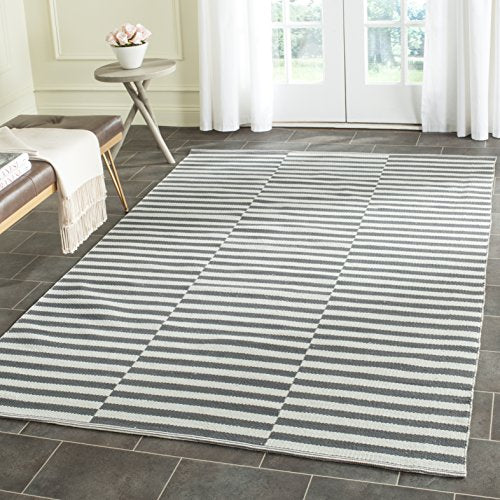 SAFAVIEH Montauk Collection Accent Rug - 4' x 6', Ivory & Grey, Handmade Stripe Cotton, Ideal for High Traffic Areas in Entryway, Living Room, Bedroom (MTK715A) - color: Ivory/Grey, size: 4' x 6' (Rectangular)