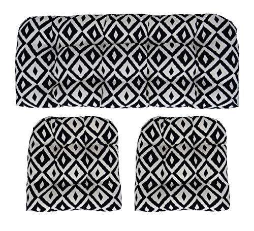 RSH DECOR 3Piece Wicker Tufted Outdoor Chair Cushions for Patio Furniture, Black & White Aztec Loveseat Cushion Set, 41” x 19” Bench & 2 Seat Cushions, Wicker Patio Furniture Cushion, Made in USA - color: Black & White Aztec, size: 41" x 19" & 2 - 19" x 1