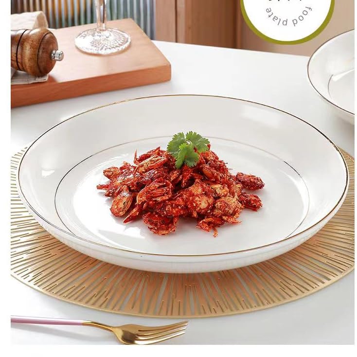 White Ceramic Pasta Bowls Set of 6 Porcelain Dishes Dinner Plates Shallow Soup Bowl 8 Inch Kitchen Dinnerware