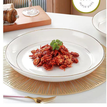 White Ceramic Pasta Bowls Set of 6 Porcelain Dishes Dinner Plates Shallow Soup Bowl 8 Inch Kitchen Dinnerware