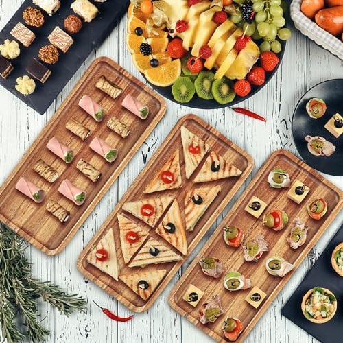 3 Pack Acacia Wood Charcuterie Cheese Trays 11.8x5.1in | Solid Natural Acacia Wood, Food Safe & Durable. Versatile home tray, simple to clean, wonderful gift for all celebrations. - color: 11.8 “*3pcs