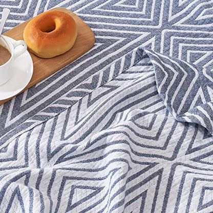 jinchan 100% Cotton Muslin Blanket Twin Boho Throw Blanket 60x80 Slate Blue | 3-Layer, Geometric Triangle Quilt, Cooling Breathable Lightweight, for Adult, Soft, Reversible, Summer, Couch, Sofa, Bedroom - color: B. Triangle Blue, size: 60"x80"