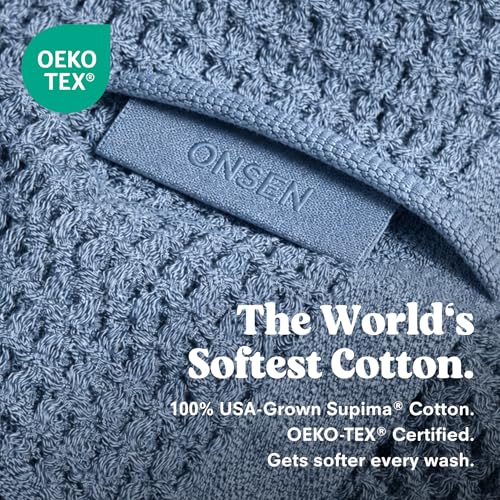 ONSEN Supima® Waffle Face Towels, Quick Dry Lint Free 100% USA Cotton, Lightweight Absorbent Face Towel Set, 12x12 in (Denim Blue, Face Towel 2-Pack) - color: Denim Blue, size: Face Towel 2-Pack