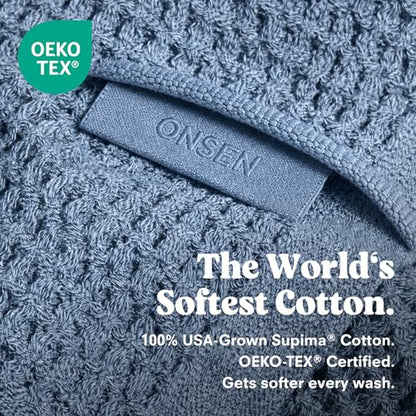 ONSEN Supima® Waffle Face Towels, Quick Dry Lint Free 100% USA Cotton, Lightweight Absorbent Face Towel Set, 12x12 in (Denim Blue, Face Towel 2-Pack) - color: Denim Blue, size: Face Towel 2-Pack