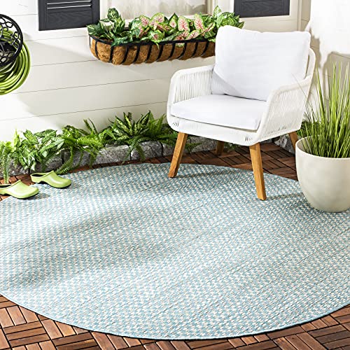 SAFAVIEH Washable Rug Outdoor Courtyard Collection - 4' Round, Light Blue & Light Grey, Non-Shedding & Easy Cleaning, Ideal for Patio, Backyard, Mudroom (CY8653-37121) - color: Light Blue/Light Grey, size: 4' (Round)