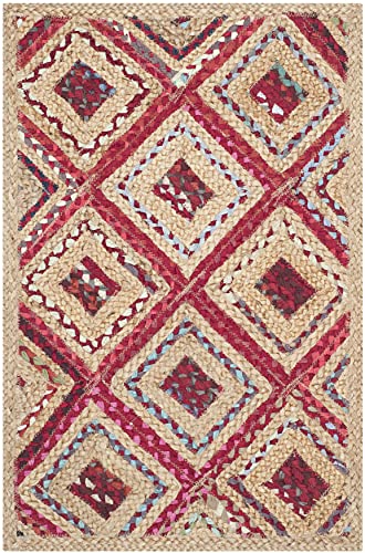SAFAVIEH Cape Cod Collection Accent Rug - 2'3" x 4', Natural & Red, Handmade Flat Weave Diamond Braided Jute & Denim, Ideal for High Traffic Areas in Entryway, Living Room, Bedroom (CAP354B) - color: Natural/Red, size: 2'3" x 4' (Rectangular)
