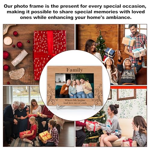 YSTEP Family Where Life Begins And Love Never Ends Picture Frame, Family Photo Frame, Fathers Day, Mothers Day Gifts, Wood 4x6 Picture Frame for Desk Display-B17 - style: Style 4