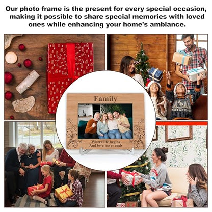 YSTEP Family Where Life Begins And Love Never Ends Picture Frame, Family Photo Frame, Fathers Day, Mothers Day Gifts, Wood 4x6 Picture Frame for Desk Display-B17 - style: Style 4