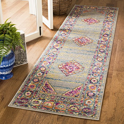 SAFAVIEH Madison Collection Runner Rug - 2'3" x 8', Light Grey & Fuchsia, Boho Chic Medallion Design, Non-Shedding & Easy Care, Ideal for High Traffic Areas in Living Room, Bedroom (MAD133G) - color: Light Grey/Fuchsia, size: 2'3" x 8' (Runner)