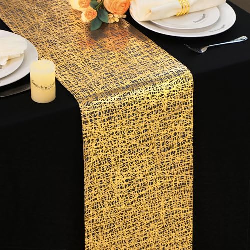 Snowkingdom 2 Pcs Gold Table Runner 11x 108 Inch Thin Mesh Sparkle Glitter Metallic Golden Lines Runner Gold Table Decorations for Wedding Birthday Party, Bridal Shower, Baby Shower, Christmas - color: Gold Lines, size: 9FTx2