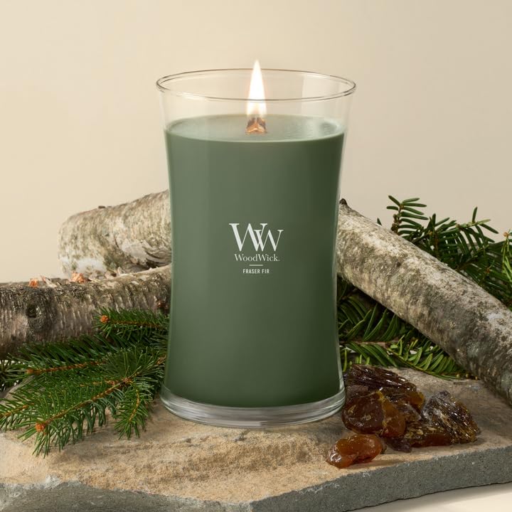 WoodWick Large Hourglass Candle Fraser Fir - Premium Soy Blend Wax Pluswick Innovation Wood Wick Made in USA - color: Fraser Fir, size: 21.5oz