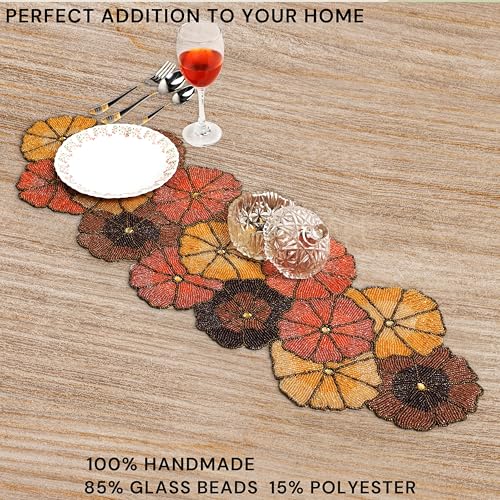 Multicolor Beaded Table Runner, 36 in, Farmhouse Holiday | 13x36 in, glass beads on polyester satin backing, non-slip, weddings, Christmas, baby showers, birthdays - color: Dark Brown/Yellow, size: 36"x13"