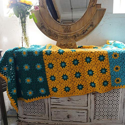 Handmade Granny Square Crochet Throw Blanket for Couch, 100% Acrylic Fiber, 50x19 Inch - Cozy Decorative Blanket for Couch, Sofa, Travel - All Seasons Suitable for Women, Men